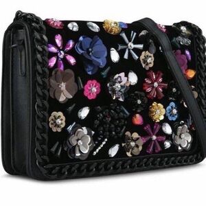 Aldo Black Glamorous Shoulder Bag with Jeweled Embellishments